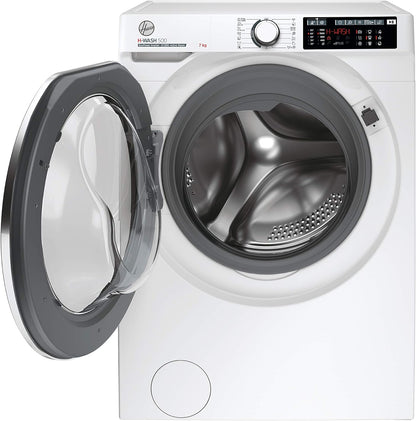 HW4 37AMC/1-S H-WASH 500 Machine À Laver Intelligente 7 Kg, 1300 Tours, Wi-Fi + Bluetooth, Charge Avant, Fonction Vapeur, Moteur Onduleur, 60 X 45 X 85 Cm, Blanc, Classe A