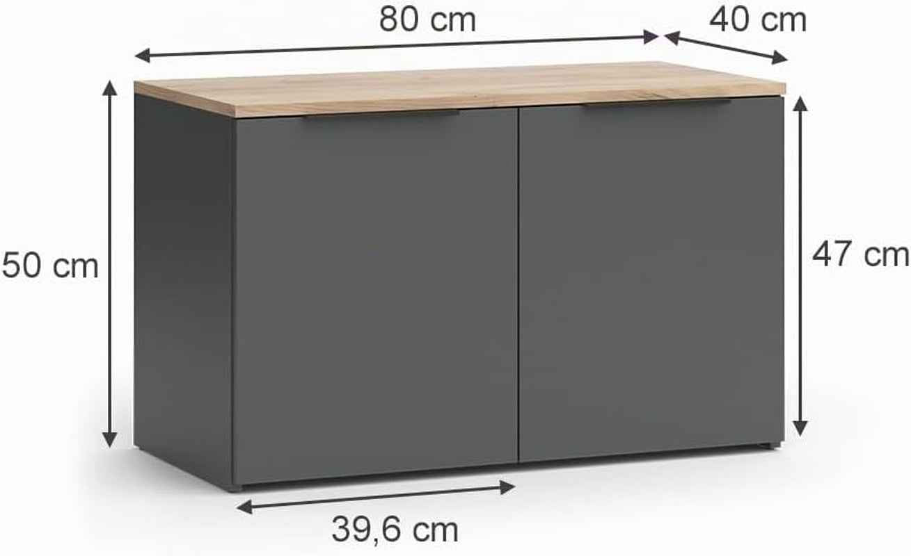 Sideboard Wido, Anthracite, 80X50Cm | Avec 2 Portes, Convient Pour Le Rangement Des Vêtements Et Des Articles Ménagers