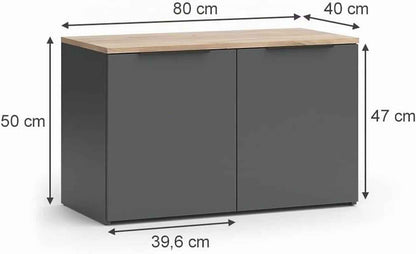 Sideboard Wido, Anthracite, 80X50Cm | Avec 2 Portes, Convient Pour Le Rangement Des Vêtements Et Des Articles Ménagers