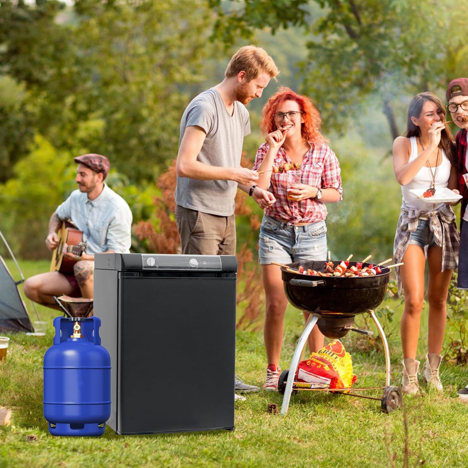 Frigo Trimixte 60L, Frigo 12V 220V Gaz, Frigo Camping Gaz, Frigo Caravane, Mini Frigo Silencieux, Réfrigérateur Camping Car Camion Caravane Fourgon,Noir
