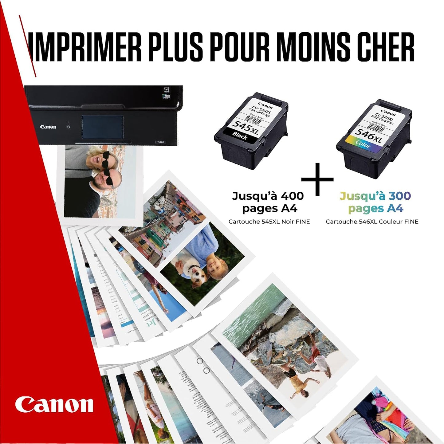 Canon PG-545XL + CL-546XL Fine Cartuchos De Tinta Original + Papel Foto | 15Ml + 13Ml Tinta Auténtica Alto Rendimiento Y Papel Fotográfico - Para PIXMA TS3350, TS3150, TS3450, TS3355, TS3351 Y Más!