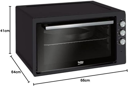 BEKO, Mini Four Posable, 50L, Multifonction Chaleur Brassée, Technologie Prochef, Catalyse De Fond, Noir, Boutons Chromés, 7 Fonctions, 2400W, 180°C, Tournebroche, Eclairage Intérieur