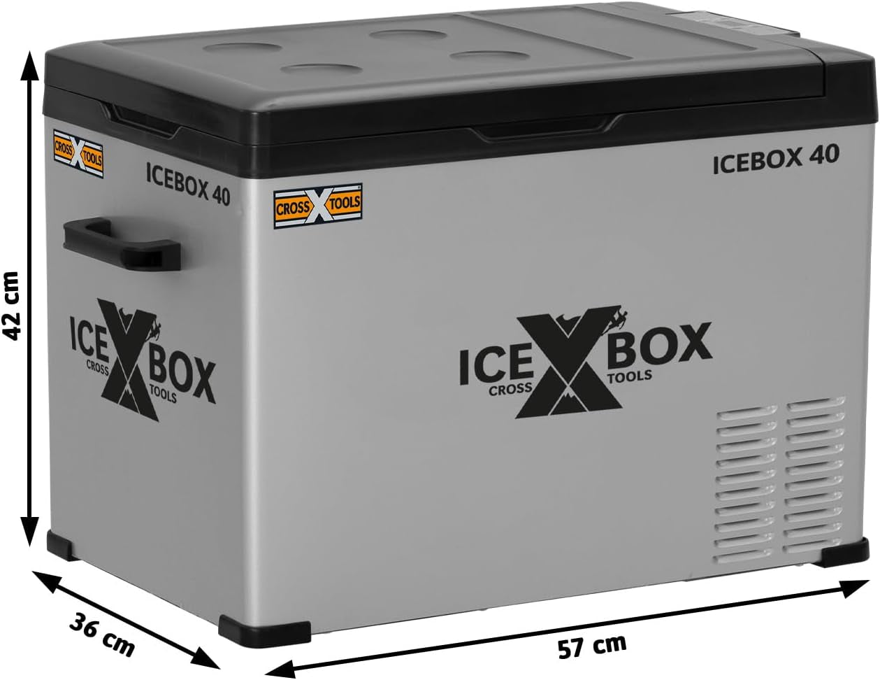 CROSS TOOLS ICEBOX 40 Glacière Électrique À Compresseur Pour Le Camping Et Les Voyages Avec Commande Par App Réfrigération À -20° C, 230 V/ 12 V/ 24 V Dimensions 65 X 37,5 X 42,7 Cm Couleur Argent