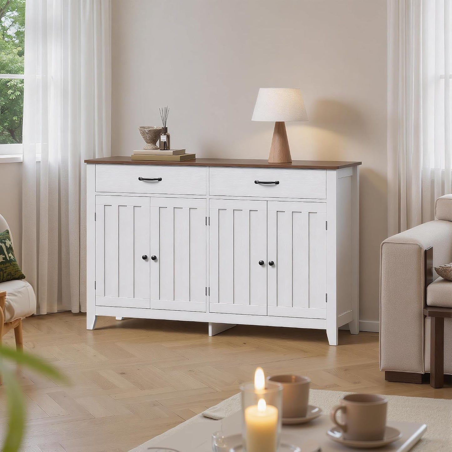 Buffet, Armoire Moderne Minimaliste À Grande Capacité, Armoire Multifonctionnelle De Cuisine Pour La Vaisselle, Adapté Pour Cuisine & Salon,120×40×89Cm,Retro