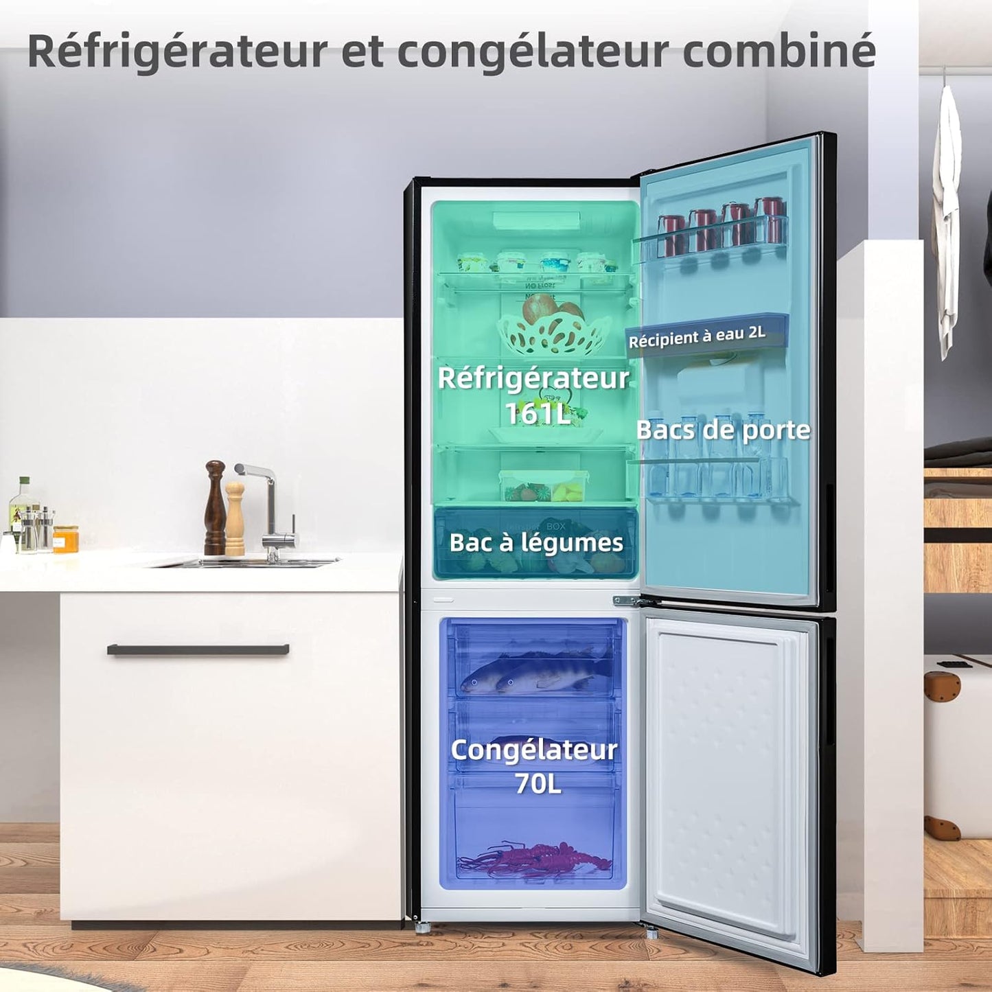 Réfrigérateur Congélateur Bas FBM228NE4DE 231L (161 + 70) Froid Ventilé, No Frost, Acier Inoxydable Noir, Portes Réversibles, 42 Db, 12 Ans De Garantie Sur Le Compresseur