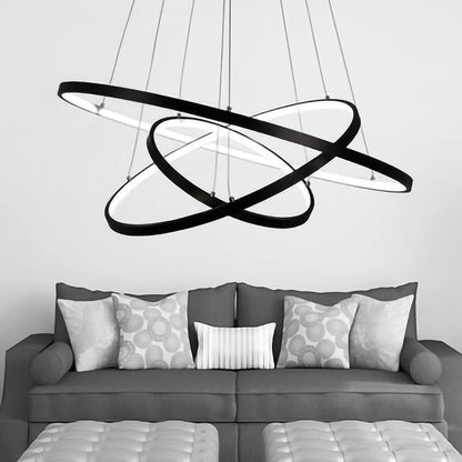 LED Lustre Salon Plafonnier Créatif Rond 3 Cercle Lustre, Dimmable Avec Télécommande 3000K-6500K, Acrylique Chambre Cuisine Bureau Décoration Lampes 76W (Noir)