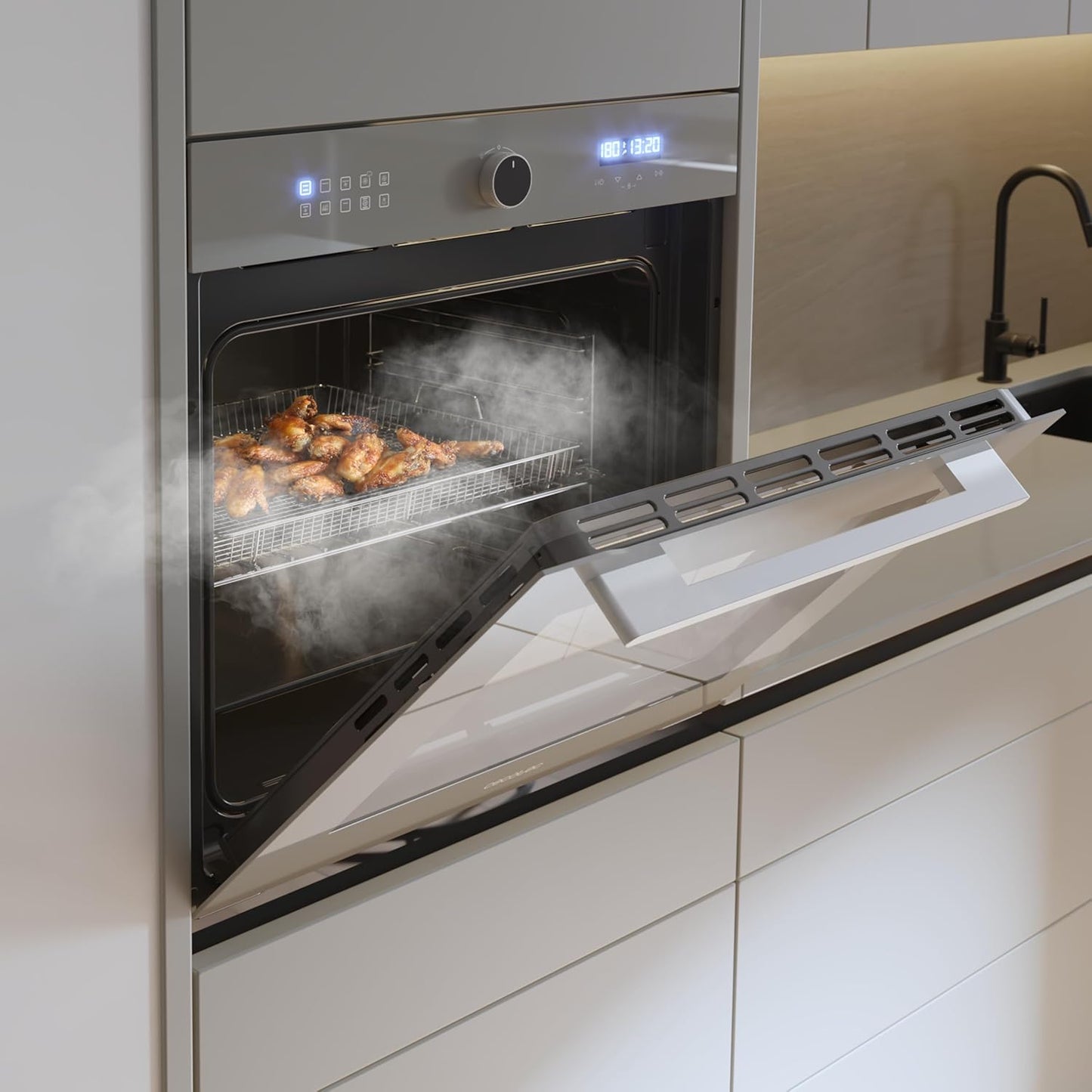 Four Encastrable Multifonction 60 Cm Bolero Hexa AF316000 Glass Grey A. 3400W, 81L, 11 Fonctions Avec Airfryer Master, Pizza Master, Steam Asisst, Steam Easyclean, Cuisson 3D, Décongélation