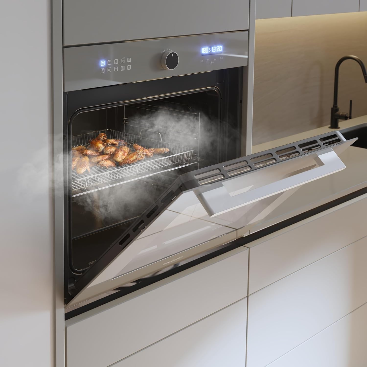 Four Encastrable Multifonction 60 Cm Bolero Hexa AF316000 Glass Grey A. 3400W, 81L, 11 Fonctions Avec Airfryer Master, Pizza Master, Steam Asisst, Steam Easyclean, Cuisson 3D, Décongélation