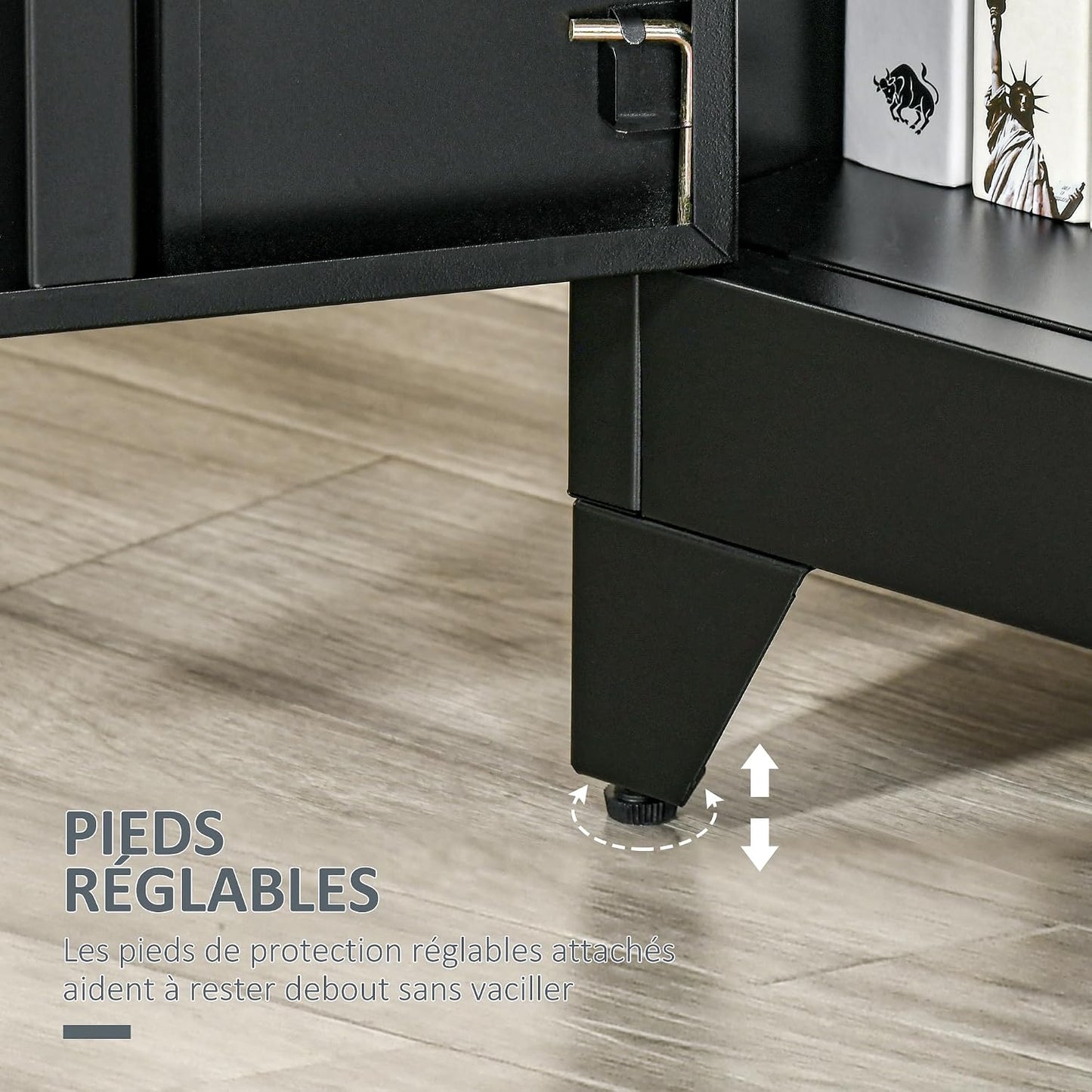 Armoire De Bureau À 3 Niveaux Métallique Noir | Meuble De Rangement Bureau, 2 Portes, Étagères Réglables, Armoire À Dossiers, Pour Domicile, Garage
