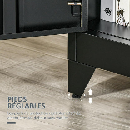 Armoire De Bureau À 3 Niveaux Métallique Noir | Meuble De Rangement Bureau, 2 Portes, Étagères Réglables, Armoire À Dossiers, Pour Domicile, Garage