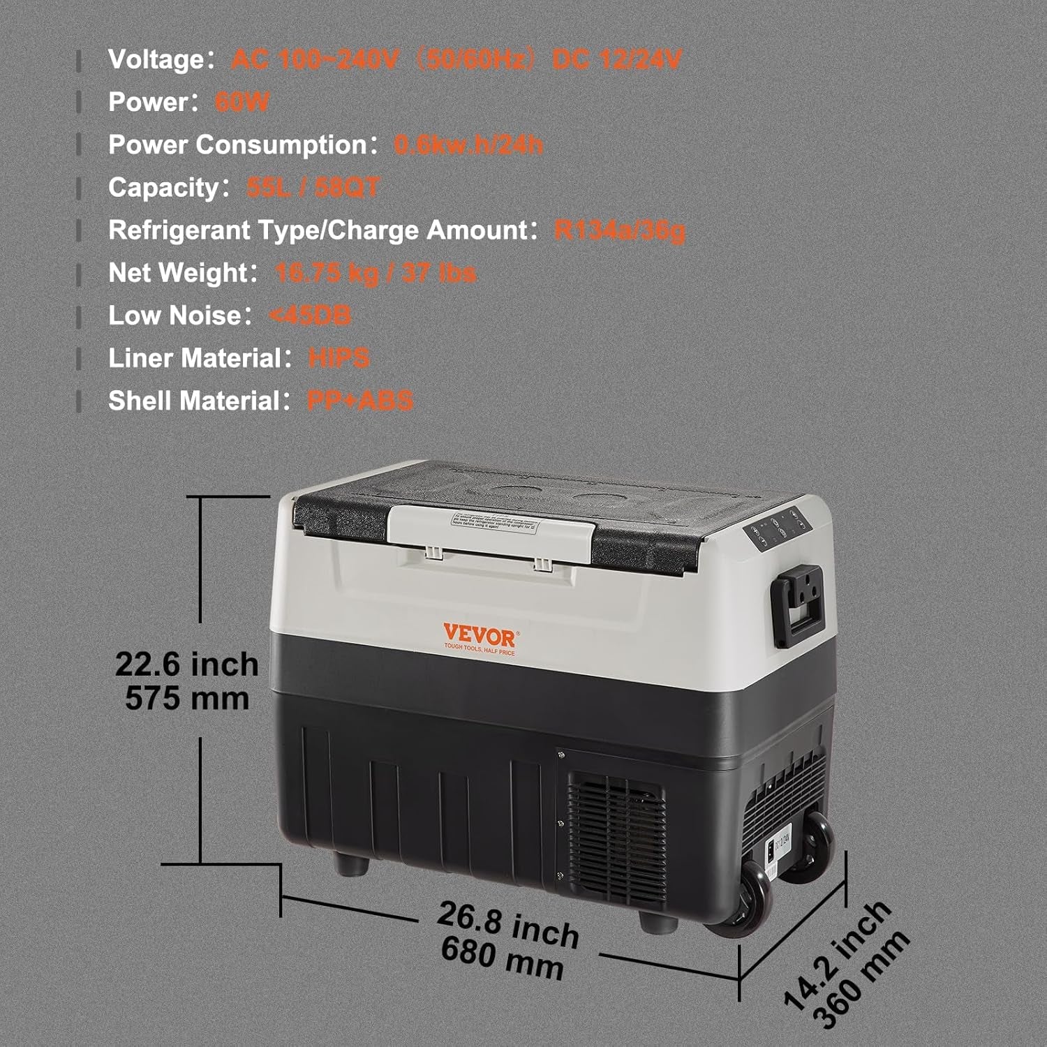 Glacière Électrique Portable De 55 L Réfrigérateur De Voiture Portable 12/24 V CC 100-240 V CA Frigo Voiture Double Zone 0,6 Kw.H -20 °C À 10 °C Réglable Congélateur Pour Camion Bateau Camping