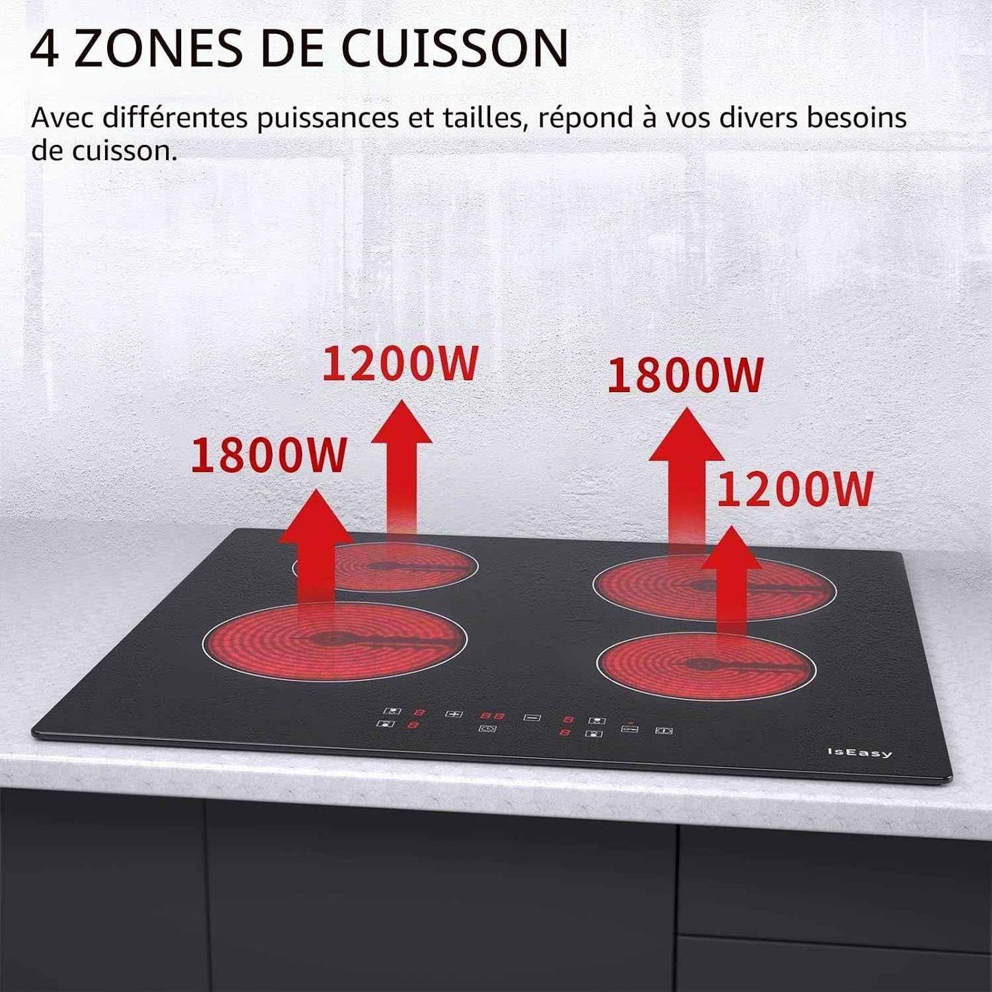 Plaque Vitrocéramique 4 Feux, Table De Cuisson Encastrable - (6000W, 4 Foyers, 60Cm, Autarkic, Tactile, Minuteur, Verre-Céramique