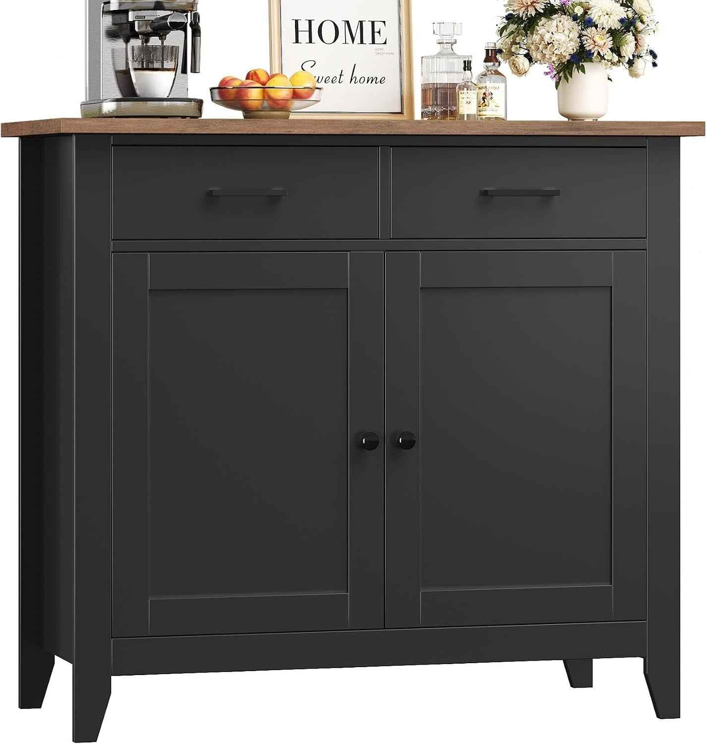 Meuble De Rangement, Buffet Cuisine, Placard De Salle À Manger | Buffet Avec 2 Portes Et 2 Tiroirs Salon 40P X 91L X 82H Cm, Blanc/Noir/ Vert/ Bleu