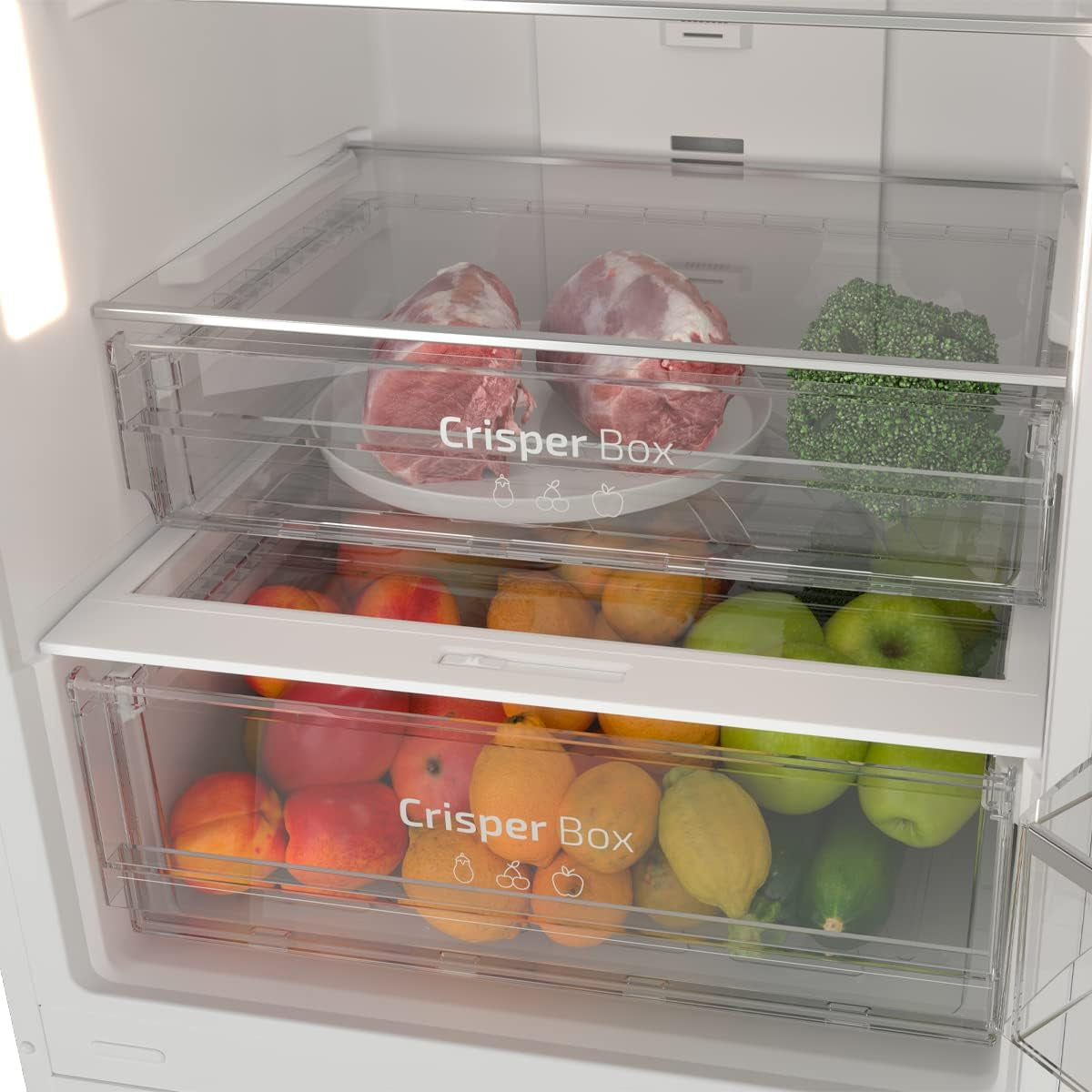Réfrigérateur Combiné 2 Portes En Verre Bolero Coolmarket Combi 356 White Glass D. 356 L, Hauteur 200 Cm, Largeur 60 Cm, Faible Consommation, Système Multi Air Flow, No Frost Total