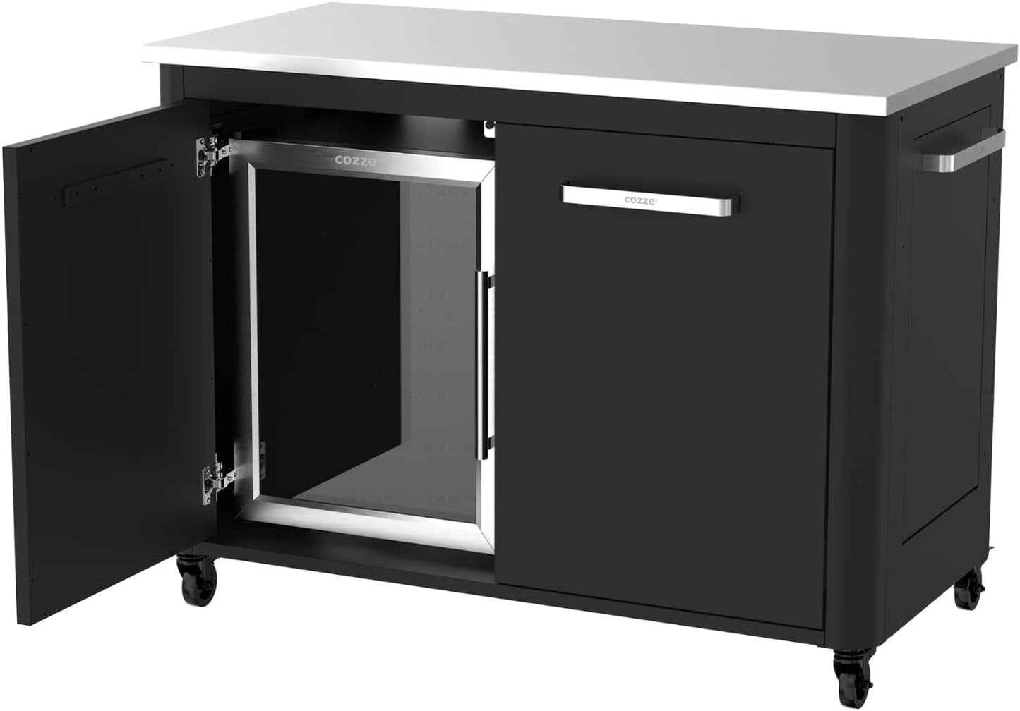 ® Réfrigérateur 60L – Porte Vitrée & Cadre Acier Inoxydable – Frigo Compact Pour Cuisine Extérieure – Silencieux 46Db – Classe Énergétique G – Design Noir