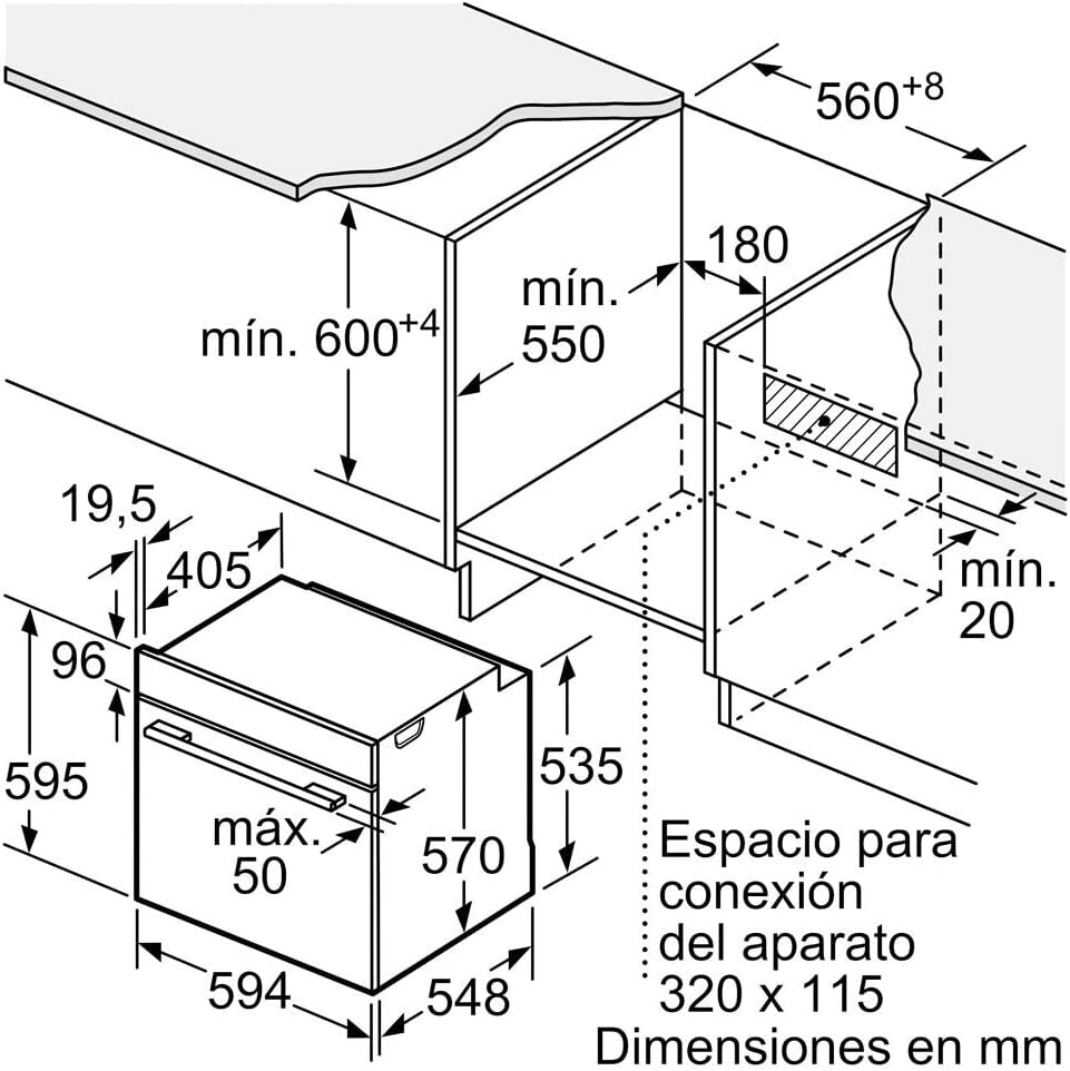 Série 6 HBA5360B0 Four Multifonction 60 Cm 3400 W Autonettoyable 7 Fonctions Verrouillage De Sécurité Noir [Classe D'Efficacité Énergétique A]