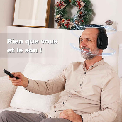 Casque Sans Fil Pour Regarder La Télévision Avec Station De Charge Et Émetteur RF, Casque TV Confortable Pour Seniors, Compatible Avec Toutes Les Télévisions (Noir)