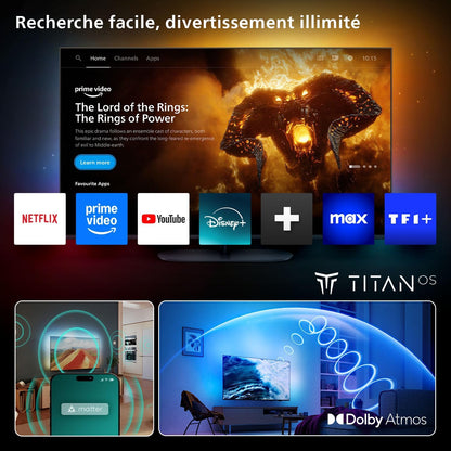 Philips Ambilight 65PUS8200 4K LED Smart TV - Écran 65 Pouces Avec Plateforme Pixel Precise Ultra HD, Titan OS Et Son Dolby Atmos, Compatible Alexa Et Assistant Vocal Google