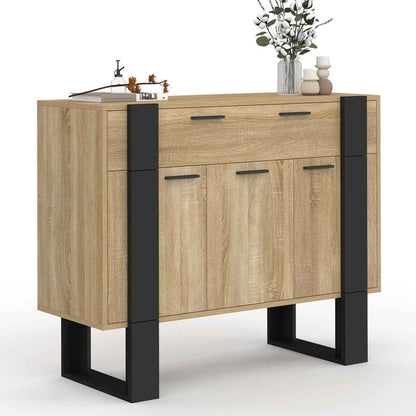 - Buffet 100 Cm Phoenix 3 Portes Et 1 Tiroir Bois Et Noir