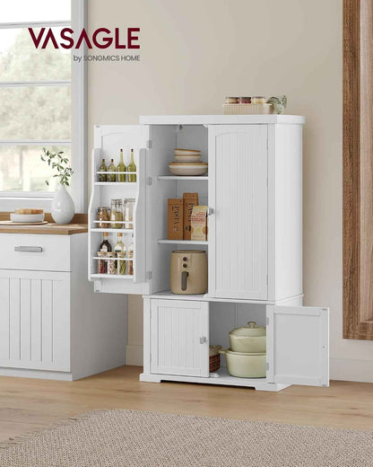 Buffet Haut Cuisine, Meuble De Rangement, Armoire, Vaisselier, 40 X 76 X 135,8 Cm, Grand Espace, 2 Planches Réglables, 6 Étagères De Porte, Pour Salon, Cuisine, Blanc BBC671HW01