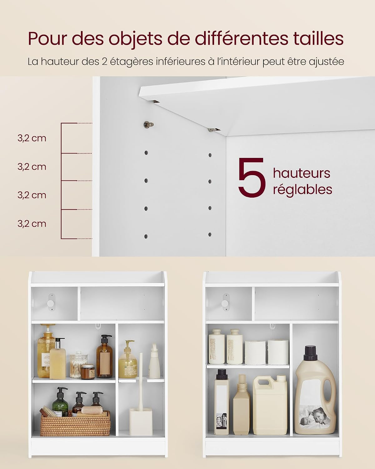 Meuble WC, Meuble Toilette, Pour Salle De Bain, Rangement Papier Toilette, Pour Brosse WC, Portes Coulissantes, Étagères Réglables, À Côté Des WC, 20 X 60 X 80 Cm, Blanc Nuage BBC752W01