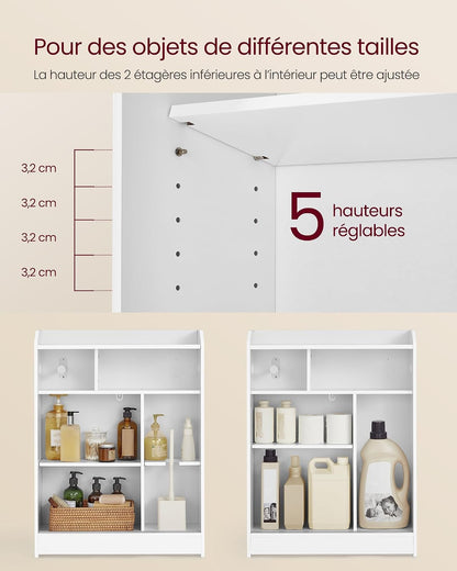 Meuble WC, Meuble Toilette, Pour Salle De Bain, Rangement Papier Toilette, Pour Brosse WC, Portes Coulissantes, Étagères Réglables, À Côté Des WC, 20 X 60 X 80 Cm, Blanc Nuage BBC752W01