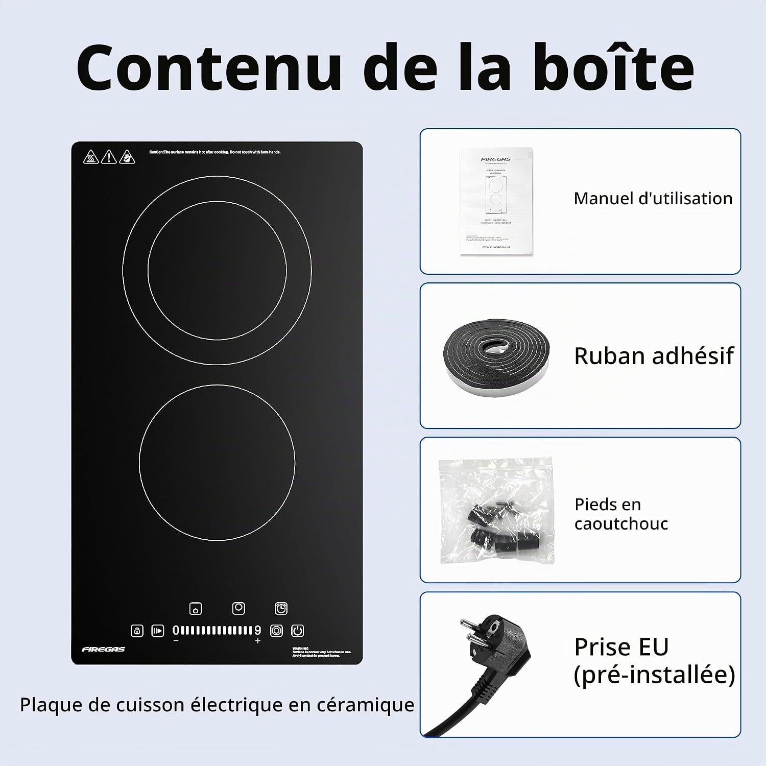 Plaque Vitrocéramique 2 Feux Encastrable – 3400W, 9 Niveaux De Puissance, Minuteur, Arrêt Automatique, Verrouillage Enfant, Indication De Chaleur Résiduelle