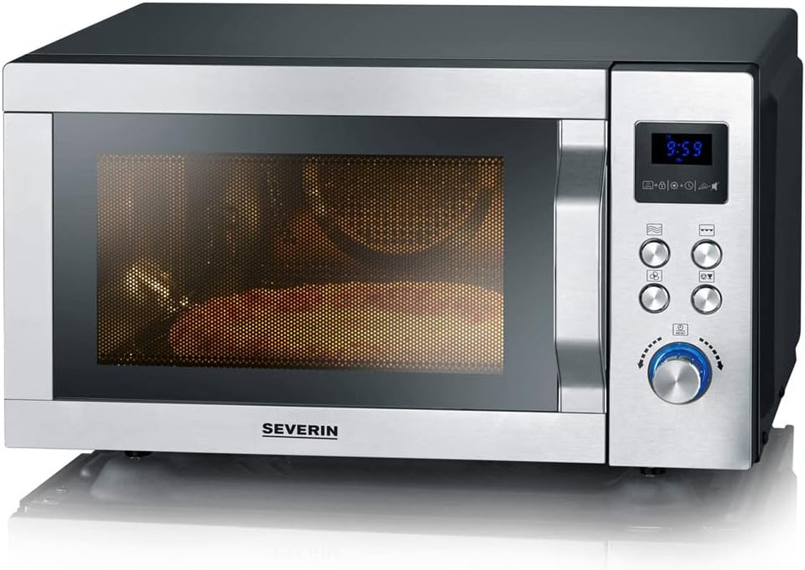 Micro-Ondes 4 En 1, 25 L, Double Gril, Mini Four Avec Fonction Pizza-Express, Micro-Ondes Avec Chaleur Tournante Jusqu'À 230 °C, Inox/Noir Mat, MW 7778