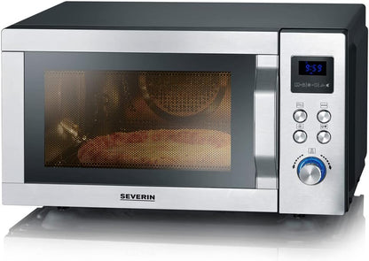 Micro-Ondes 4 En 1, 25 L, Double Gril, Mini Four Avec Fonction Pizza-Express, Micro-Ondes Avec Chaleur Tournante Jusqu'À 230 °C, Inox/Noir Mat, MW 7778