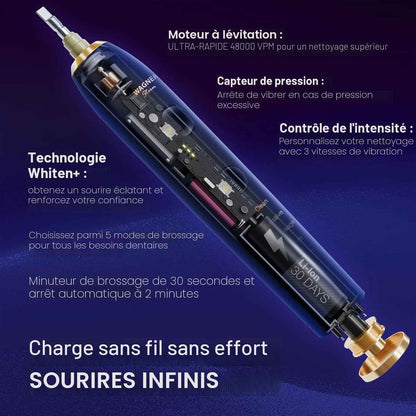 WHITEN+ – Brosse À Dents Électrique Avec Capteur De Pression, 5 Modes, 3 Intensités, 8 Têtes Souples, Moteur Puissant, Étui De Voyage Luxe Inclus (Marine)
