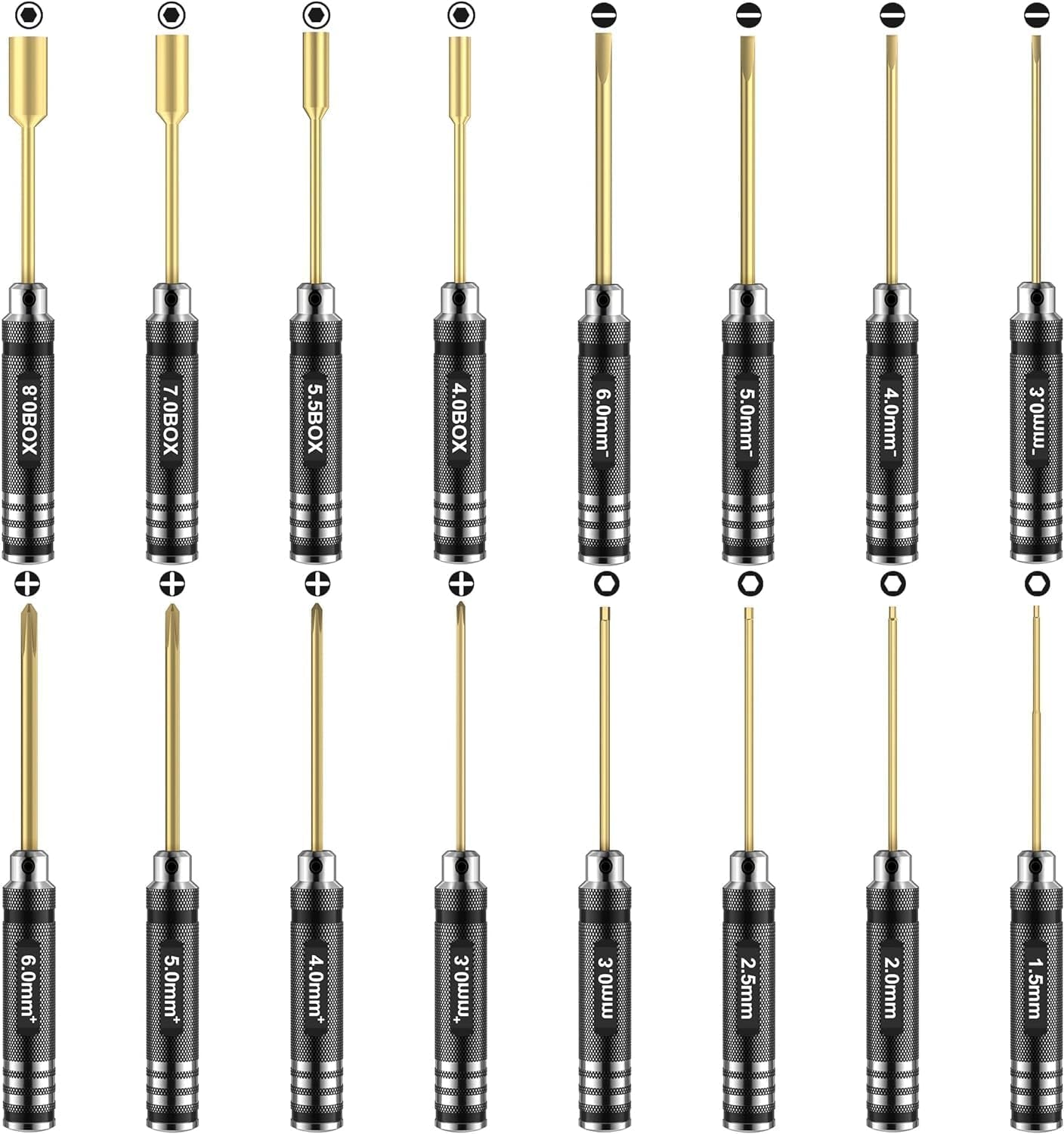 Kit D'Outils Pour Voiture Télécommandée – 16 Pièces Comprenant Des Outils Plats Et Phillips, Hexagonaux En Acier Titane, Avec Sac De Rangement
