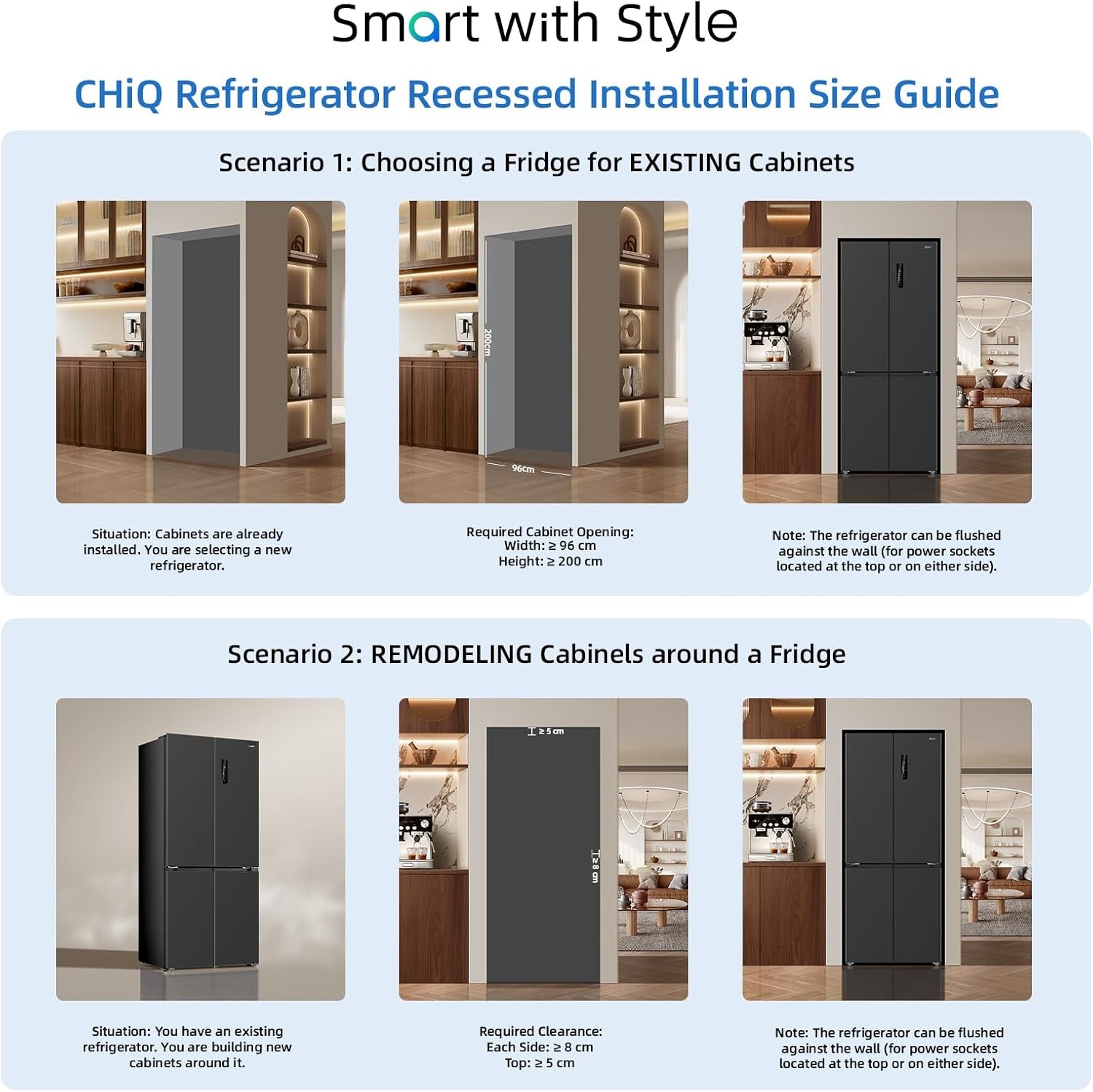 458L Frigo Américain 4 Portes Total No Frost Noir (CCD460NGE) | Silencieux 37Db, Froid Ventilé, Système Multiairflow, Congélateur -32°C, Zone Care + Space,Profondeur 600Mm