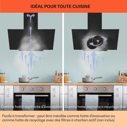 Hotte Aspirante 90Cm, Hottes De Cuisine, Filtre De Hotte À Graisse En Aluminium, Débit D'Air Puissant 514 M³/H Et Silencieux, Eclairage LED, Hottes Aspirantes Dégraissante, Wi-Fi, Class A++