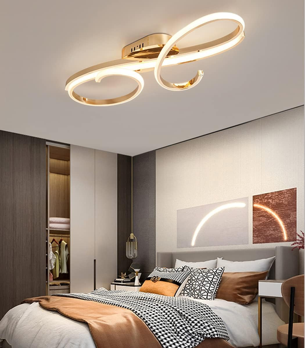 LED Design Plafonnier Salon Moderne Lustre Dimmable Salle À Manger Lustre Salle À Manger, Chambre À Coucher, Salon Métal Chromé Plafonnier (Or, L60Cm)