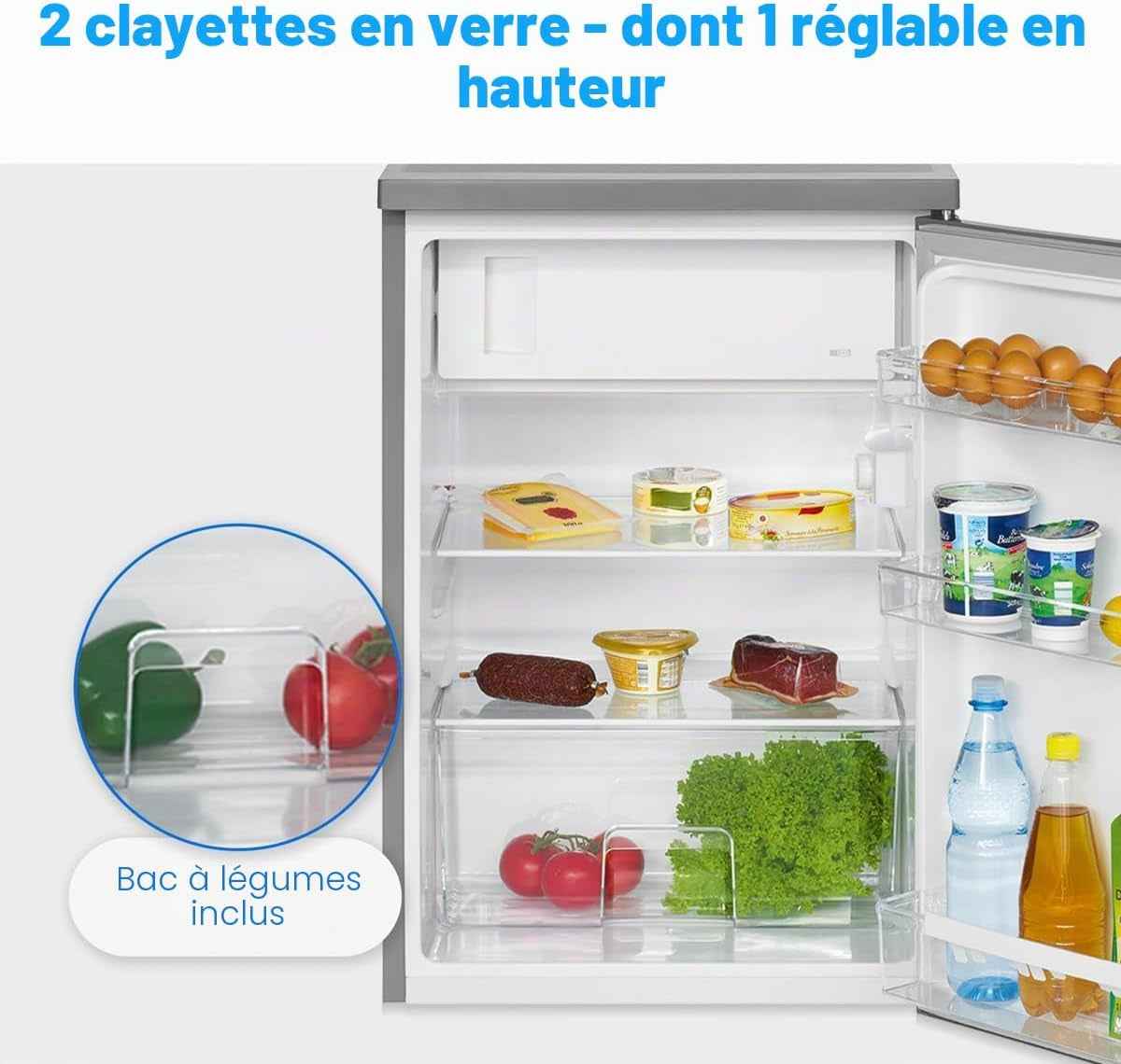 Réfrigérateur Avec Congélateur 120 L KS 2184-1, Inox | Compartiment Congélateur, Réglage De La Température En Continu, Charnière Interchangeable, Pieds Réglables