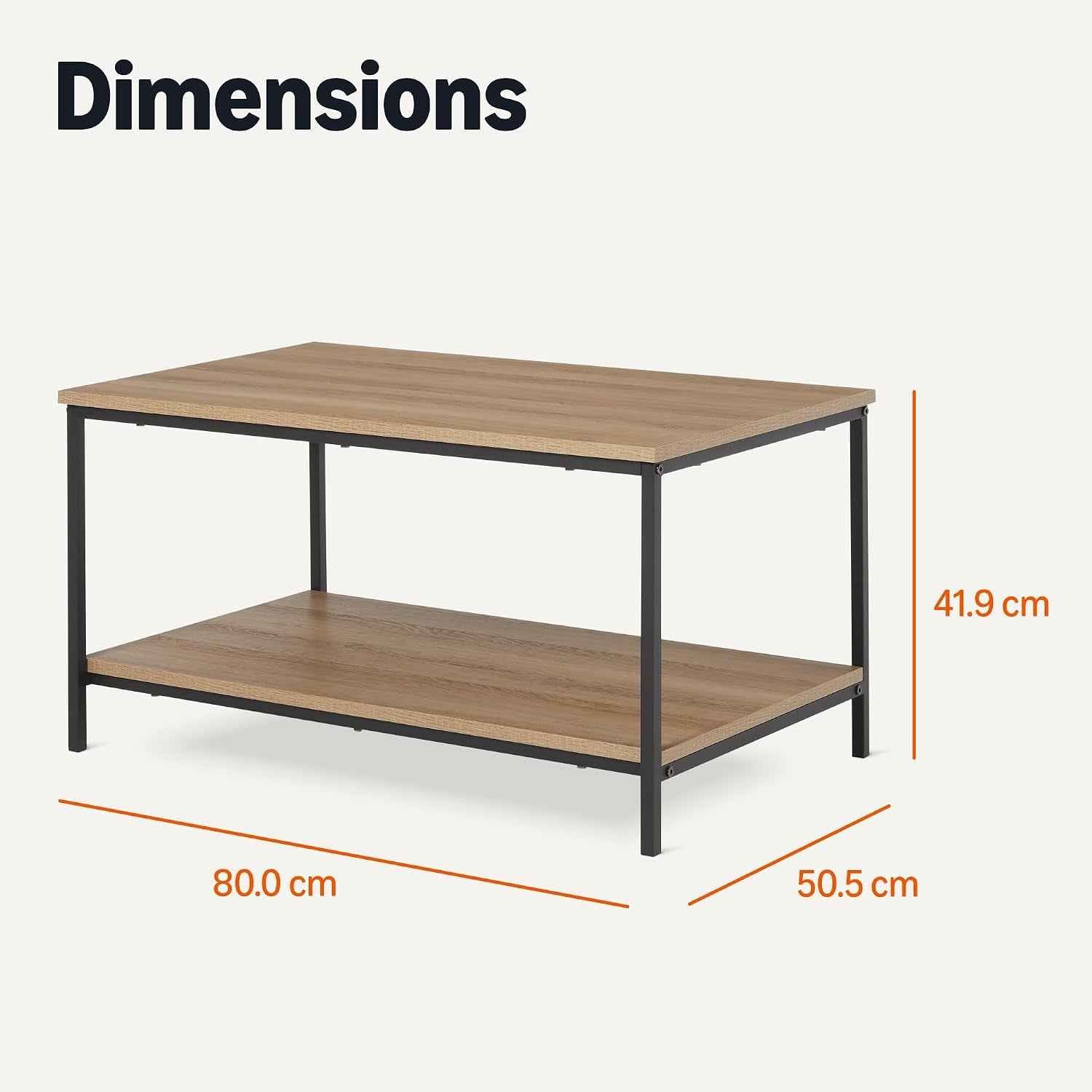 Table Basse, Rectangulaire, Avec Étagère Inférieure, Table D’Appoint De Salon, Style Moderne, Chêne, 50,5Cm X 80Cm X 42Cm