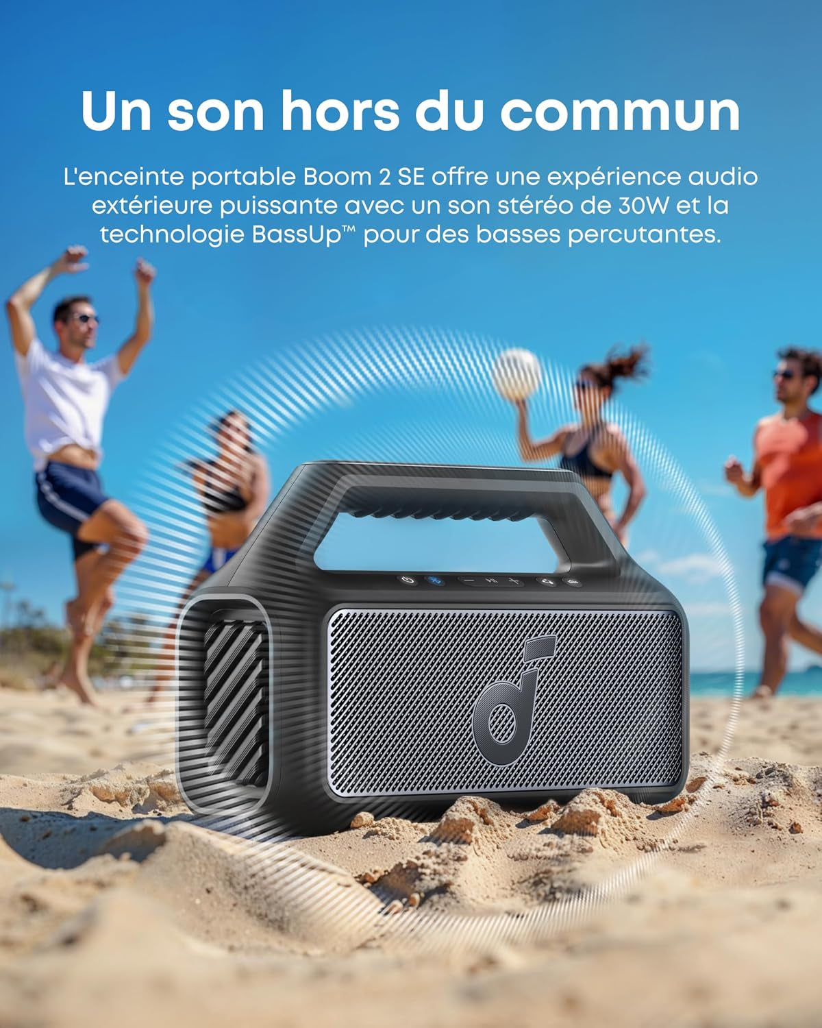 Par Anker Boom 2 Enceinte Bluetooth Puissante | Son De 80 W Avec Caisson De Basse Et Bassup 2.0, 24 H, IPX7, USB-C, Bluetooth 5.3, Enceinte Portable, Camping, Jardin, Plage