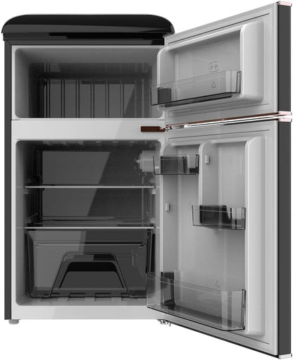 Mini Frigo Réfrigérateur Rétro Bolero Coolmarket 2D Origin 85 Noir. Capacité De 85L, LED Intérieur, Poignée Chromée, Plateaux En Verre, Contrôle De Température Et Tiroir À Légumes