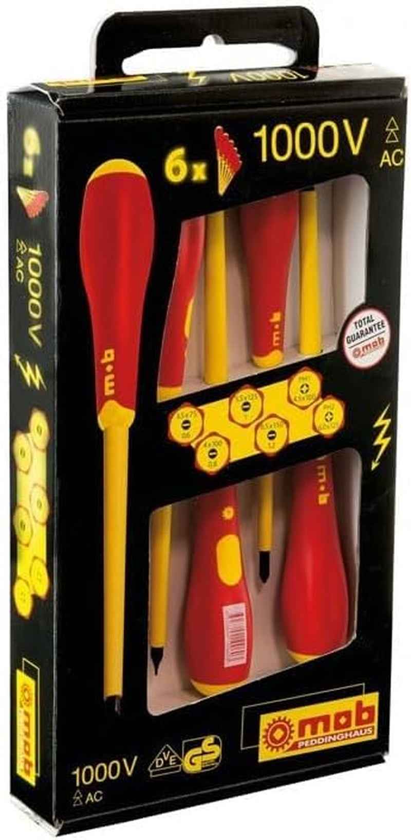 Jeu De 6 Tournevis Isolés 1000V – Fente + Phillips®, Norme NF ISO 8764 / NF ISO 2380 / EN 60900 – Manche Ergonomique Antidérapant, Outil Professionnel Électricien