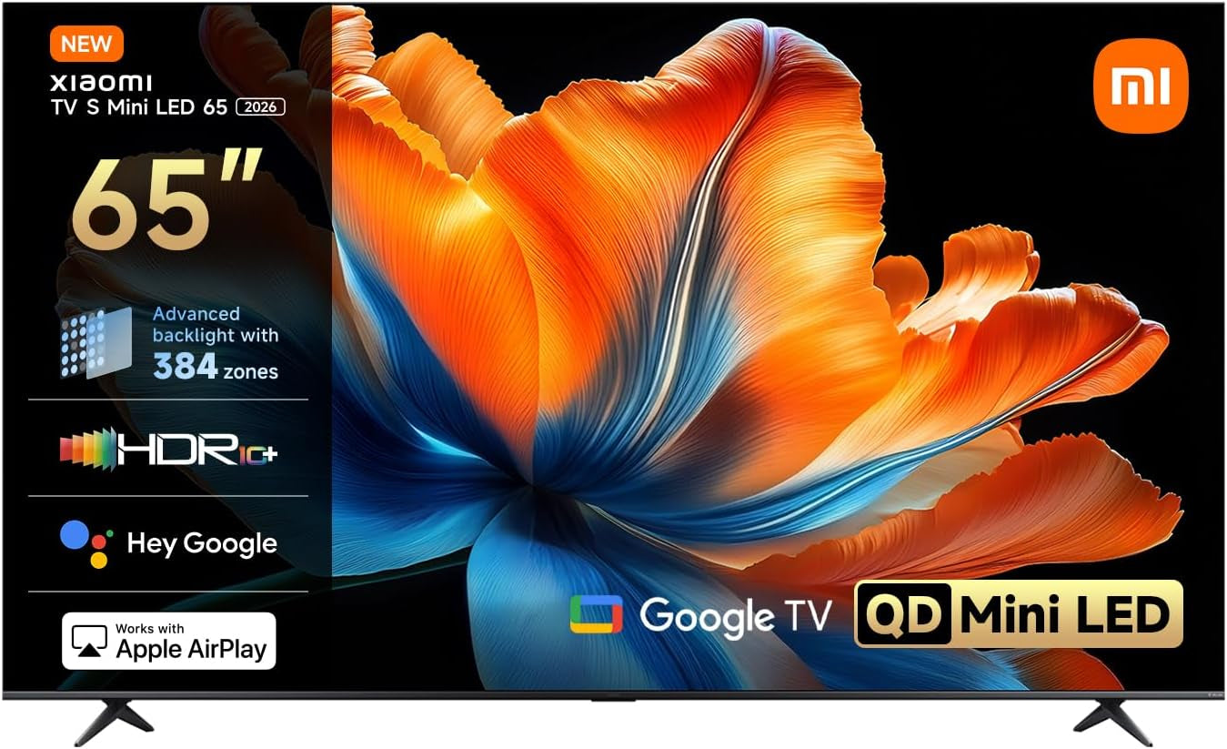 XIAOMI TV S Mini LED 65"(165 Cm), QLED Mini LED Télévision, 4K UHD, Smart TV Avec Google TV, HDR10+, Triple Tuner, DVB T2, 60Hz Avec 120Hz Game Boost Mode, MEMC, Dolby Audio, Airplay 2