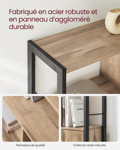 Étagère, Bibliothèque À 4 Niveaux, Meuble De Rangement, Placad, Avec Portes, Grand, Cadre En Acier, Pour Salon, Bureau, Chambre, Style Industriel, Marron Camel Et Noir D'Encre LBC022B50