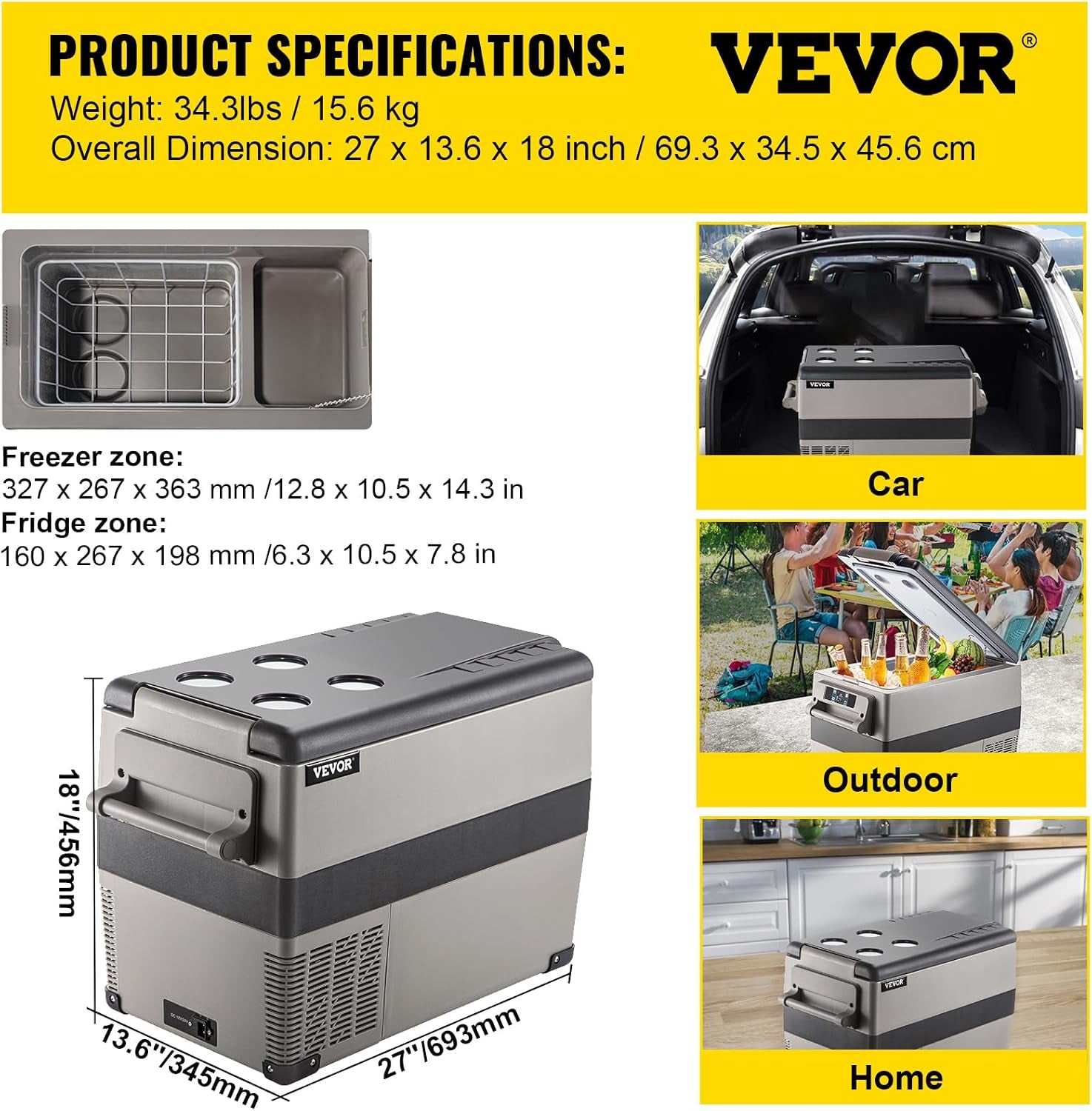 Glacière Électrique Voiture, 45 L, Réfrigérateur Portable À Compression, 60 W, Mini Frigo, 69,3X34,5X45,6 Cm, Glacière Électrique, Mini Congélateur Compresseur Pour Maison/Voiture/Camping