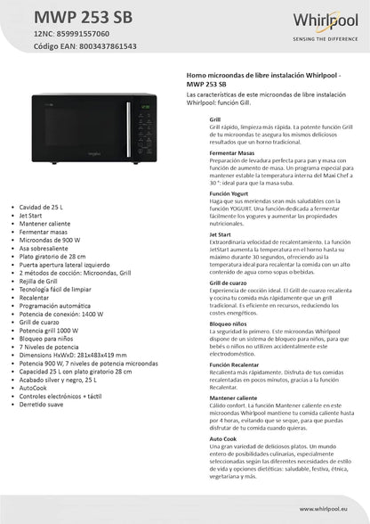 Whirlpool; Comptoir Micro-Ondes MWP253SB