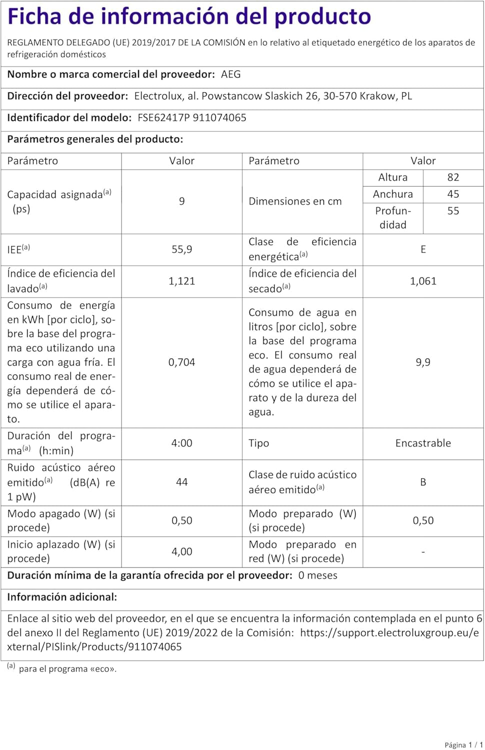 FSE62417P Lave-Vaisselle Semi-Intégré 9 Couverts E