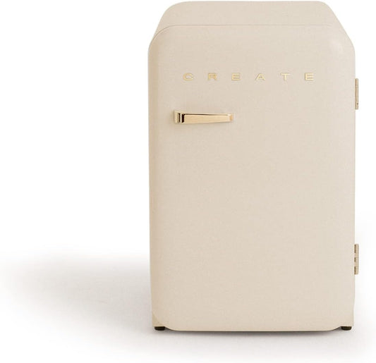 / RETRO FRIDGE 83.5 Gold/Réfrigérateur Blanc Cassé Avec Poignée Or/Pratique Et Fonctionnel, Matériaux Résistants