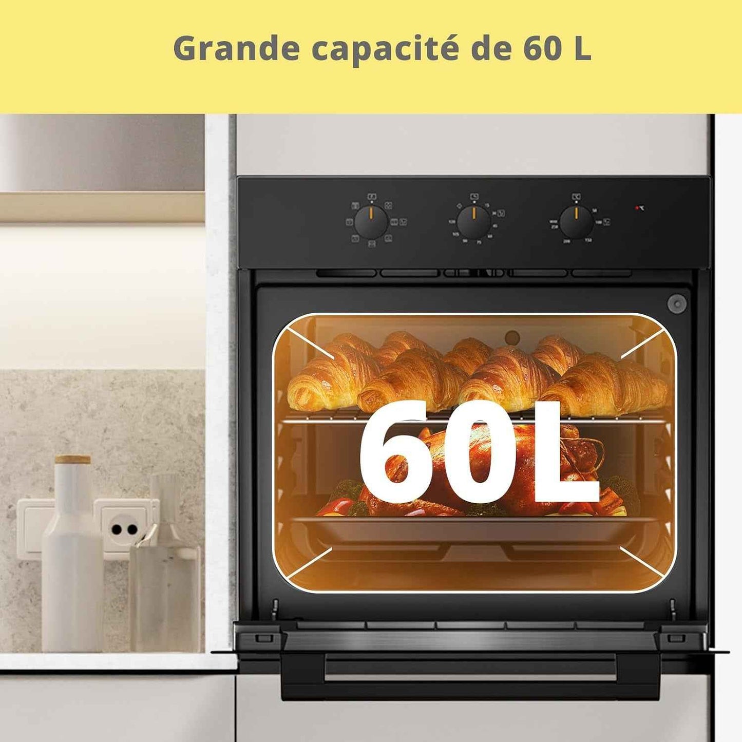 ' CBO60M80M1-BK Four Encastrable De 60 Cm, 60 Litres, Avec 8 Fonctions, Frire À Air, La Cuisson En Plusieurs Phases, La Porte Amovible, Facile À Nettoyer, Netoyage À La Vapeur, Noir