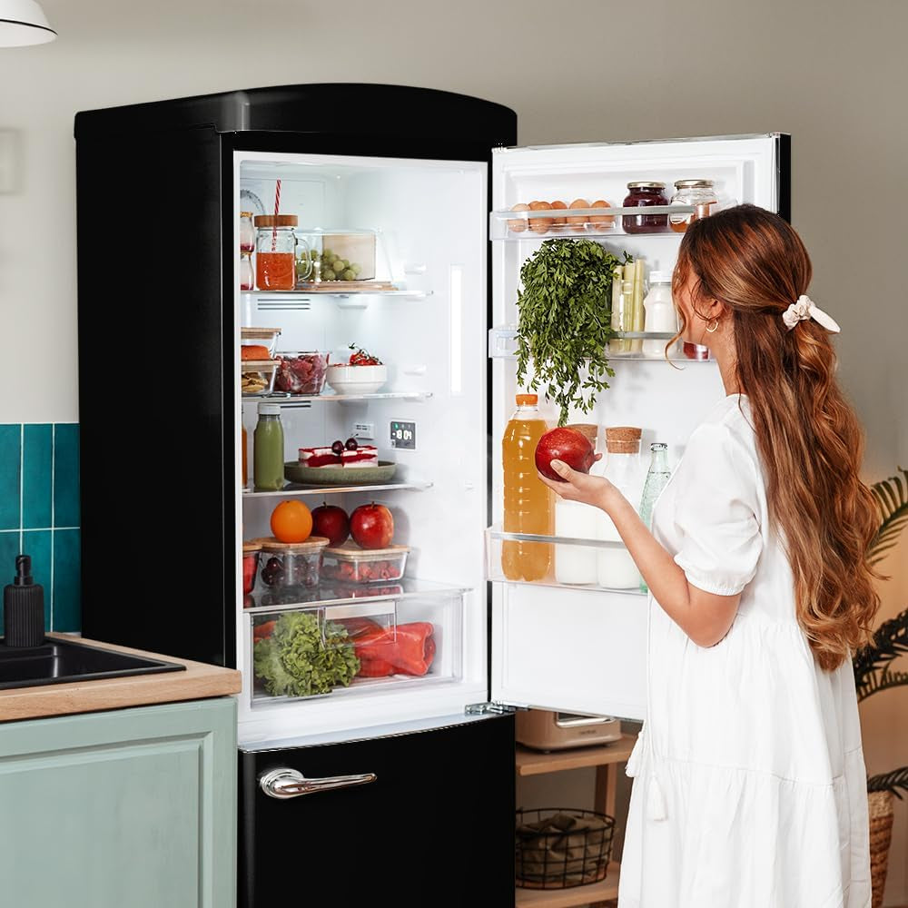 Réfrigérateur Combi Rétro Bolero Coolmarket Combi Origin 294+ Black E. Réfrigérateur Rétro Noir, 294L, Total No Frost, Classe E, Multi Cooling, Ultra Fresh, Multi Air Flow, Congélation Rapide.