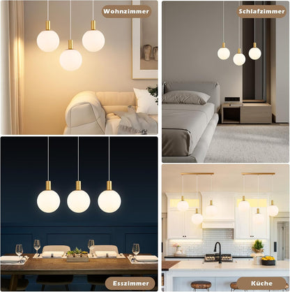 Suspension Table À Manger En Verre - E27 or Lampe À Suspension 3 | Flammes Lampe De Table À Manger Suspendue Lustre Réglable En Hauteur Pour Salon Chambre Cuisine Salle À Manger Sans Ampoules