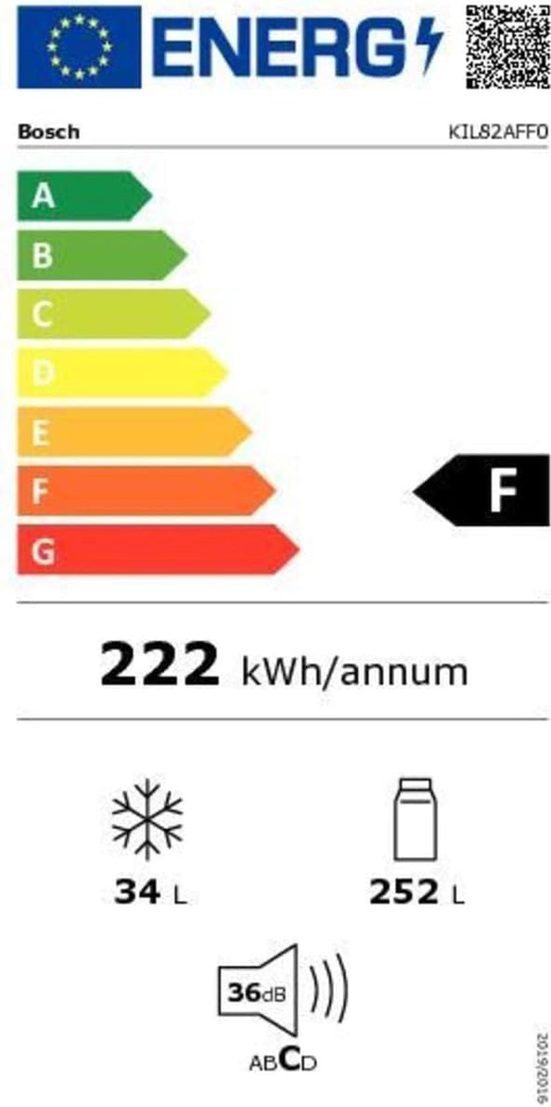 KIL82AFF0 Série 6 Réfrigérateur Encastrable Avec Congélateur/F/Hauteur De Niche 177,5 Cm / 222 Kwh/An/Réfrigérateur 252 L/Congélateur 34 L/Vitafresh Plus/Varioshelf