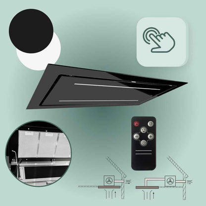 Hotte Aspirante De Plafond, 120 Cm, GCH C 341 Prime, Moteur D'Aspiration À Recirculation, 1000 M³/H, En Verre, Noir, Avec Télécommande, Classe D'Efficacité Énergétique A